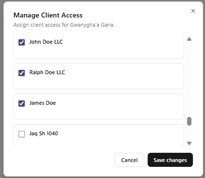 Manage Client Access modal