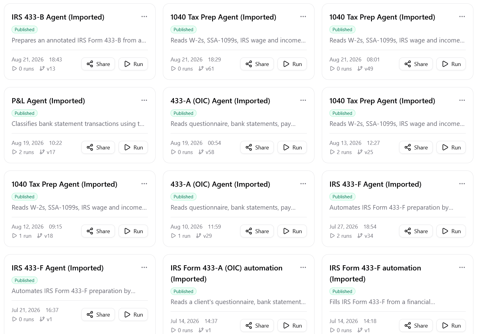 Rima workspace with 433-B, 433-A (OIC), and 433-F preparation agents